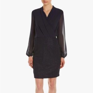 Marc New York Women's Long Sleeve Surplice Crepe Dress - Navy Glitter